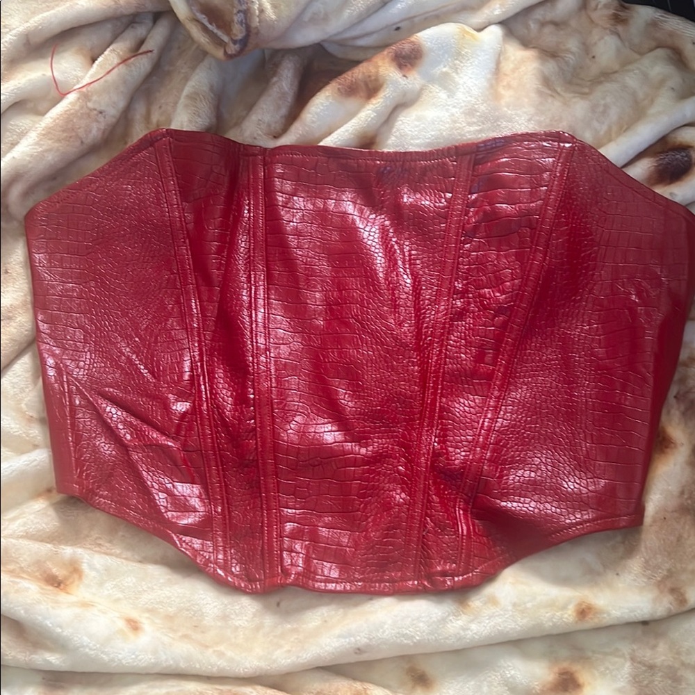 Red Croc-Embossed Corset Top - Picture 3 of 7